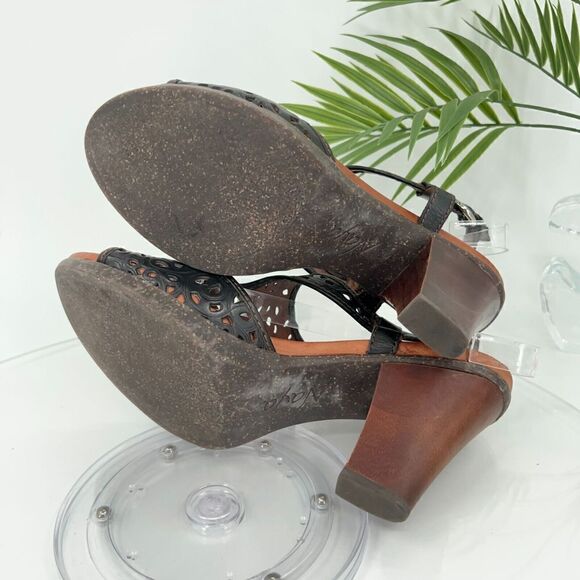 Naya Alpine Sandal Women's Size 10 M Black Leather Tooled Block Heel Slingback - Picture 10 of 16